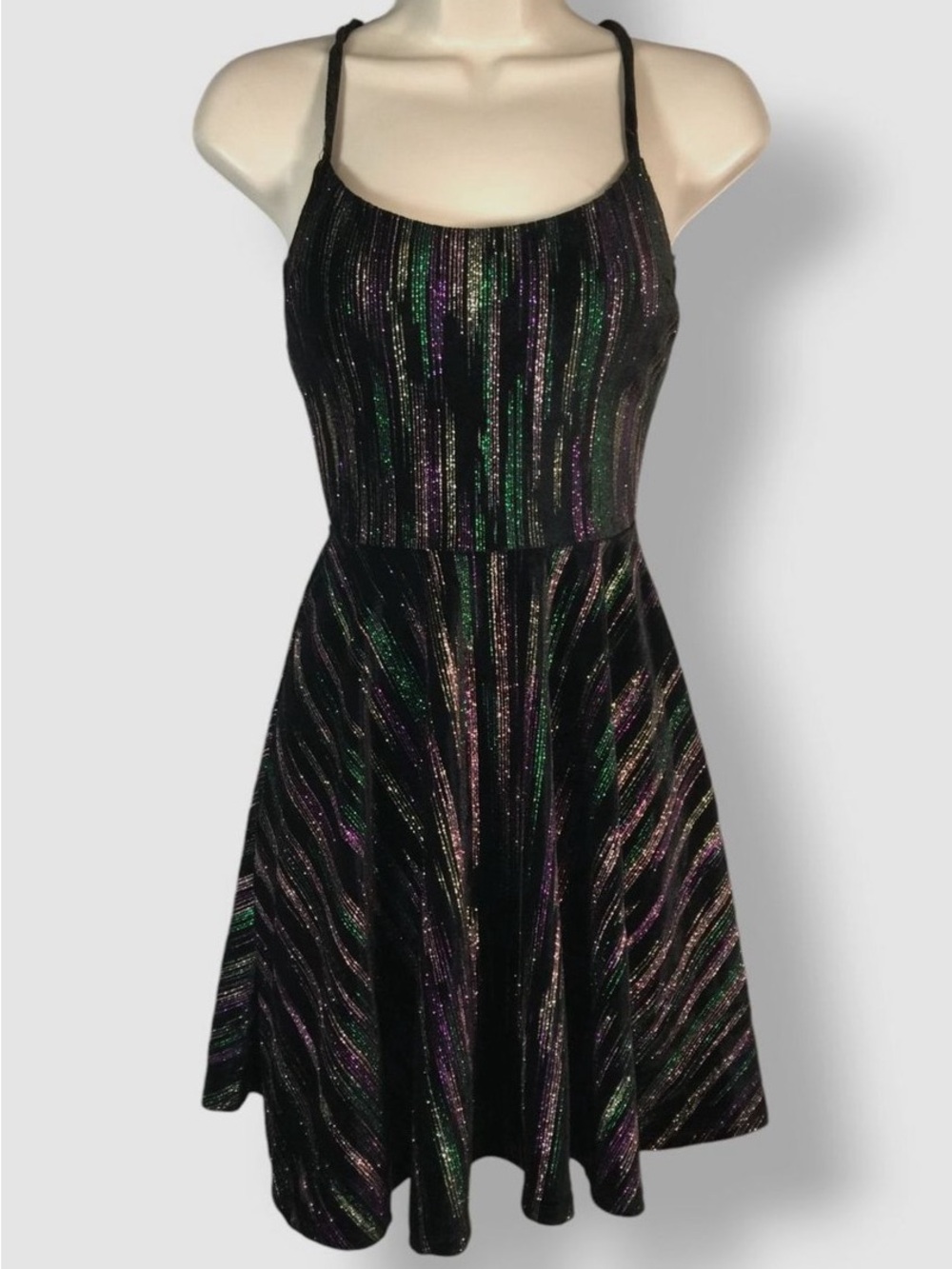 City Studio Black Mini Dress with Shimmering Stripes